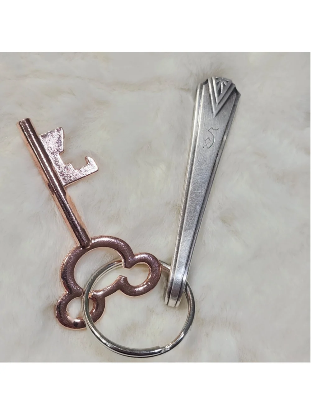 S Engraved Spoon Handle Keychain with key charm